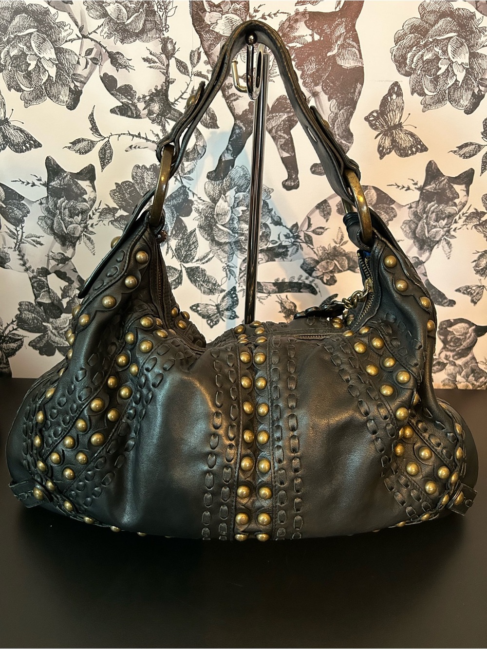 Isabella Fiore Studded Black Shoulder Bag GUC - Picture 3 of 16